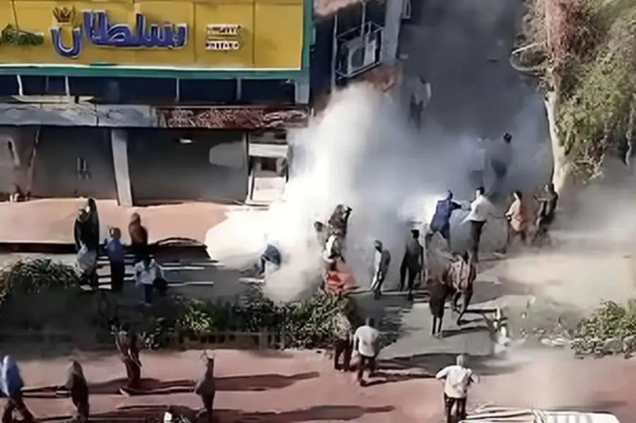 A scene from a video posted on social media showing the moment Ahmad Baladi self-immolated.